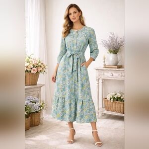 Pink City Prints Georgie Dress, Maxi floral summer dress, Size S